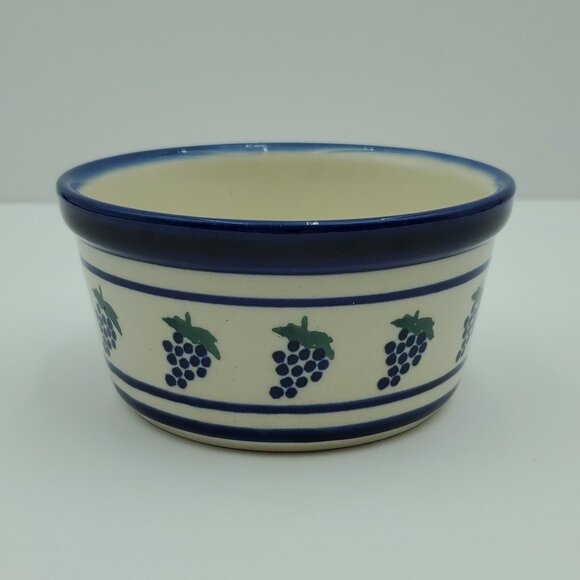 Polish Pottery Grapes Bowl Blue Bands Grape Blueberry Soup Cereal Bowl - Picture 3 of 9
